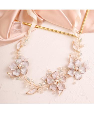 BERYUAN Wedding Gold Flower Crystal Pearls Hair Vine Opal Rhinestone Pearls Wedding Headpiece Gold Wedding Hair Accessories for Bridal Women and Girls - Buy Online on GoSupps.com