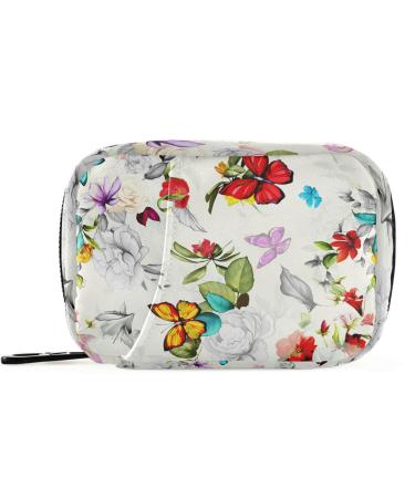 Pfrewn Pill Organizer Case 7 Day Flowers Roses Peonies with Leaves and Butterflies Travel Pill Box with Zipper Portable Small Weekly Vitamin Medicine Supplement Holder Pouch Bag