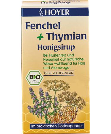 Organic Hoyer Fennel & Thyme Honey Syrup - Soothes Cough & Hoarseness - 250g Dispenser - Buy Online on GoSupps.com
