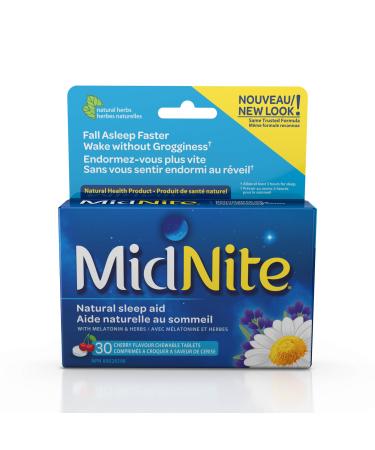 MidNite Natural Sleep Aid Chewable Tablets - Cherry Flavoured | Contains Melatonin Chamomile Lavender & Lemon Balm | Treatment for Occasional Sleeplessness | Non-habit Forming | 30 Tablets