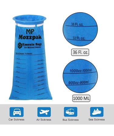 15 Pack MP MOZZPAK Vomit Bags - 1000ml Disposable Barf Bags for Travel & Motion Sickness - Leak Resistant, Medical Grade Portable Emesis Bags for Kids, Car, Aircraft & Taxi - Buy Online on GoSupps.com