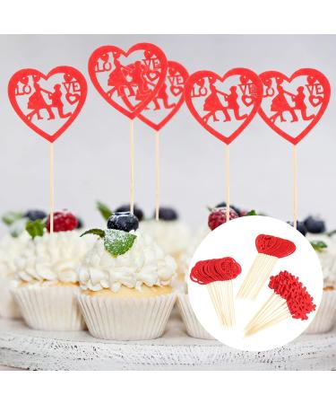 LUOZZY 90Pcs Wedding Cupcake Picks Double Happiness Cake Toppers Wedding Valentine Cake Decoration - Buy Online on GoSupps.com