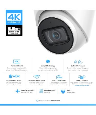 Amcrest UltraHD 4K Outdoor Security IP Turret PoE Camera - 98ft Night Vision, IP67 Weatherproof, MicroSD Recording - White - Buy Online on GoSupps.com