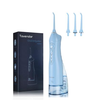 TOVENDOR Electric Water Flosser, Cordless Dental Oral Irrigator - 3 Modes, 3 Tips for Family Hygiene (300ML, Waterproof Waterflosser) Z-light Blue