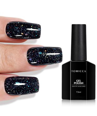 Tomicca UV nail polish glitter black 15ml black glitter gel nail polish gel UV LED SOAK off manicure gel lacquer varnish 15ml glitter black