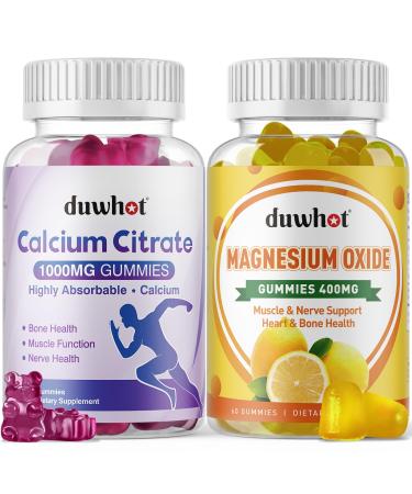 Calcium Citrate Gummies 1000mg & Magnesium Oxide Gummies 400mg Chewable Calcium Magnesium Supplements for Women & Men Bone Muscle Nerve Health