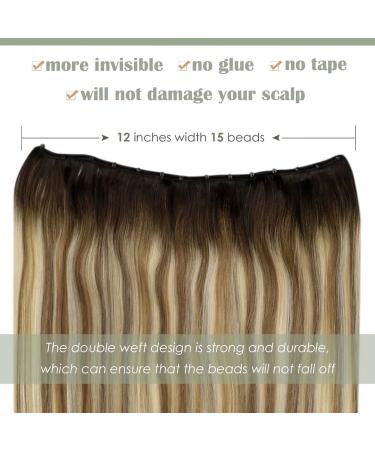 LAAVOO Remy Micro Weft Extensions - 55cm Balayage Real Hair Dark Brown Ombre to Light Blond Microbeads 50g 12-inch Width - Premium Human Hair Tress Extensions - Buy Online on GoSupps.com