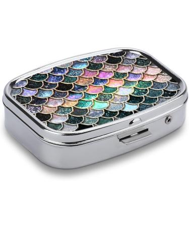 Mermaid Scale Pill Box - Small Travel Organizer for Vitamins & Medications | Portable Metal Case for Daily Use - Buy Online on GoSupps.com