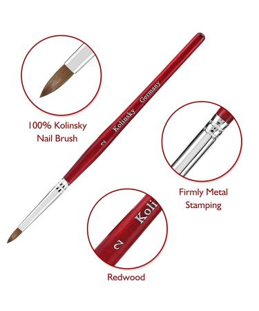 Accmor Size 2 Kolinsky Acrylic Nail Brush - Professional 3D Nail Art Brush for Acrylic Powder - Salon Quality - Red - Buy Online on GoSupps.com