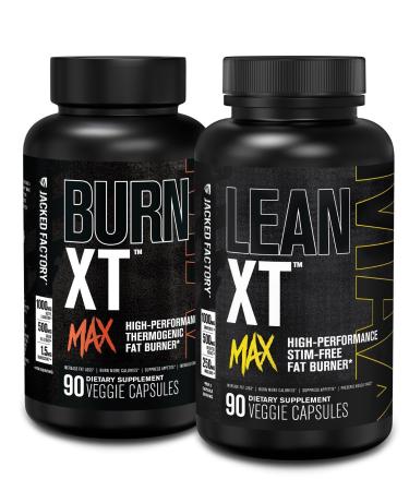 Jacked Factory Burn-XT Max - High-Performance Thermogenic Fat Burner & Appetite Suppressant for Weight Loss (90 Capsules) & Lean-XT Max - High-Performance Stim-Free Fat Burner (90 Capsules)