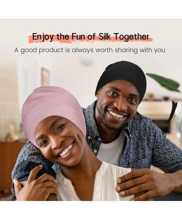 iCooBreeze Mulberry Silk Lined Sleep Cap Bonnet - Pink | Adjustable Strap for Curly Hair | Women and Men - Buy Online on GoSupps.com