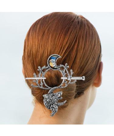 Viking Wolf Moon Hairpins Clips Vintage Shawl Knot Hair Sticks Retro Silver Alloy Viking Hair Barrette Jewelry Accessories for Women Girls Birthday - Buy Online on GoSupps.com