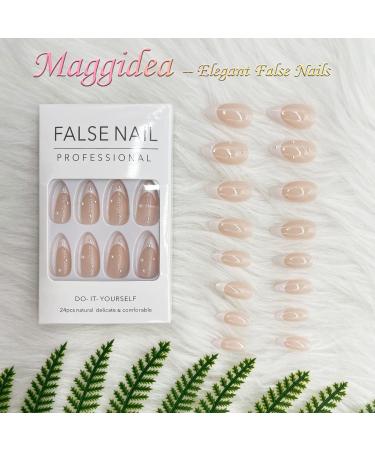 French Pearl Medium Length False Nails - 24pcs Almond Acrylic Stick on Nails with Glue for Women and Girls - Buy Online on GoSupps.com