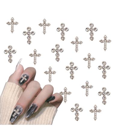 NICENEEDED 30Pcs Cross Nail Art Charms Silver Crystal Nail Rhinestones 3D Nail Jewelry Antique Style Nail Art Accessories for Women Girls Design DIY style 2