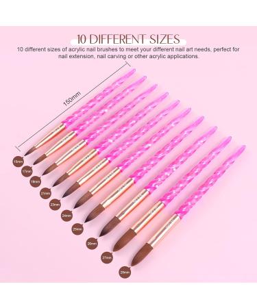 Saviland Acrylic Nail Brush Set - 10-Piece Professional Acrylic Nail Brushes for Nail Extension & Application - Pink Crystal Texture (Size 4-22) - Buy Online on GoSupps.com