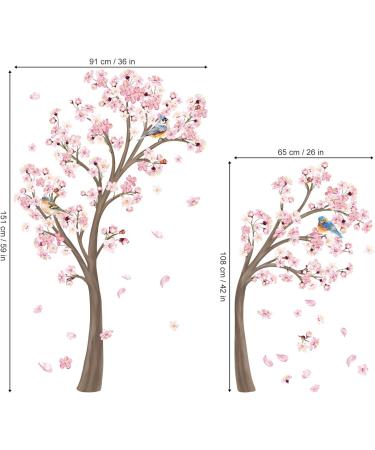 Decalmile Large Cherry Blossom Tree Wall Decals - Pink Flower Branch Stickers for Living Room, Bedroom & Nursery Decor - Tree Height 151cm - Buy Online on GoSupps.com
