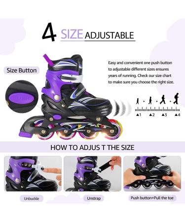 JeeFree 4 Size Adjustable Inline Skate for Kids with Storage Bag - Light Purple Small | Illuminating Roller Blades for Girls, Boys, and Beginners - Buy Online on GoSupps.com