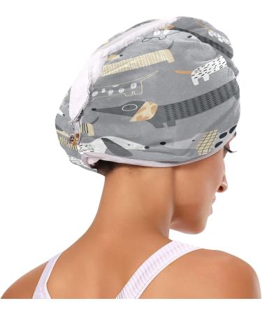 Funny Hand Drawn Doodle Dog Dry Hair Cap - Quick Drying Towel Set & Button Headband | Super Absorbent & Comfortable - Buy Online on GoSupps.com