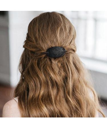 Leather Hair Barrette with Stick | Faux Leather Oval Shape Hair Clips Hair Barrettes Stick Hair Clip Hair Stick Ponytail Hair Pin for Women Long Hair Lvtfco Black - Buy Online on GoSupps.com