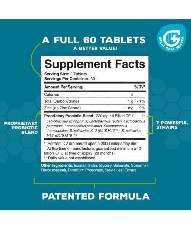 BLIS K12 M18 Oral Probiotics for Bad Breath Treatment - 60 Mint Lozenges, Dentist Formulated, eBook Included - Buy Online on GoSupps.com