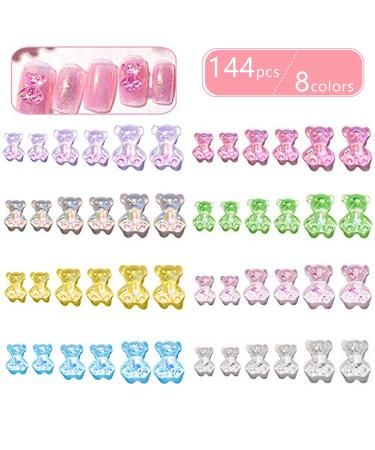 144pcs 3D Gummy Bear Charms Pendants- Cute Bear Resin Nail Art Decorations in 6 Styles- Gummy Bear Beads in 3 Sizes- Nails Art Accessory for Jewelry Making Nail Art Design DIY Handmade Crafting