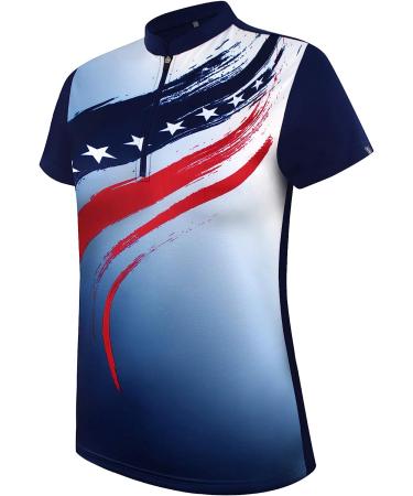 Savalino Women's Bowling Shirt American Flag | Professional Jersey Top S-4XL - Navy XL - Buy Online on GoSupps.com