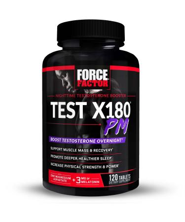 Force Factor Test X180 PM Testosterone Booster for Men Overnight Testosterone Supplement to Build Muscle Increase Strength and Promote Deeper Healthier Sleep and Recovery 120 Tablets Unflavored 120 Count (Pack of 1)