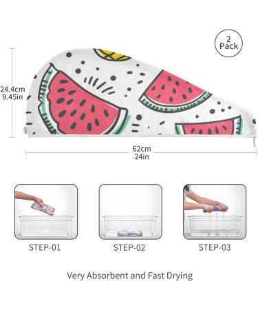 Super Absorbent Fruit Watermelon Pineapple Hair Towel 2 Pack | Quick Dry Turbans for Women & Girls - Button Twisty Wrap - Buy Online on GoSupps.com