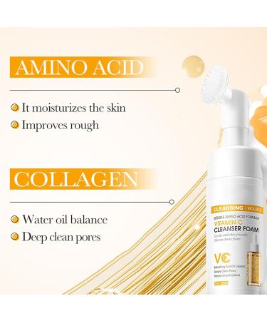 Face Wash Cleansing Foam Amino Acid Face Cleanser Deep Cleansing & Hydrating Vitamin C Exfoliating Face Wash for Women with Soft Brush Oil Control Refreshing Foaming Cleanser - Buy Online on GoSupps.com