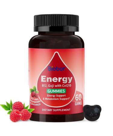 Natural Energy Gummies with Vitamin B12 Goji CoQ10 Energy Support & Metabolism Support Chewable Supplement GMO Free Gluten Free (Raspberry 60 Count) Raspberry 60 Count (Pack of 1)