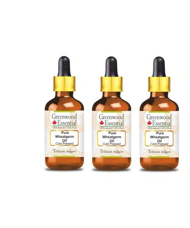 Greenwood essential natural wheat germ oil (triticum vulgarian) with glass dripper natural therapeutic quality cold -pressed (pack of three) 100ml x 3 (10 oz)