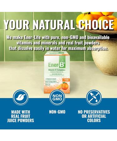 Ener-B+ Sugar Free Multivitamin Drink Mix - Instant Vitamin Packets Electrolyte Powder Sticks Hydration Booster Vitamin B Supplement Liquid for Men and Women - Orange 30 Count - Buy Online on GoSupps.com