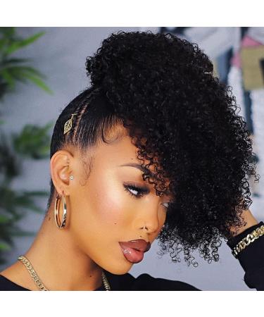 Kinky Curly Ponytail Human Hair Drawstring Ponytail for Black Women 12A Brazilian Virgin Human Hair 4C Curly Ponytail Extension Natural Black 16 Inch 150g 16 Inch Natural Black Kinky Curly Ponytail