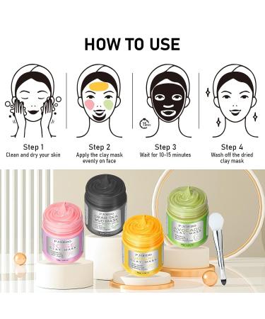 Pjordo 4-Piece Clay Mask Set - Turmeric, Vitamin C, Dead Sea Mud, Avocado & Rose Clay Masks - Face Mask Skin Care Gift for Women - 2.82 Oz Each - Buy Online on GoSupps.com