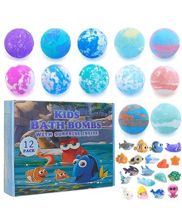 Bath Bomb Gift Set with Marine Animals Inside 12 Pack Organic Bath Bombs for Kids Kids Safe Handmade Fizzy Balls for Kid Ideal Birthday Gift for Boys & Girls