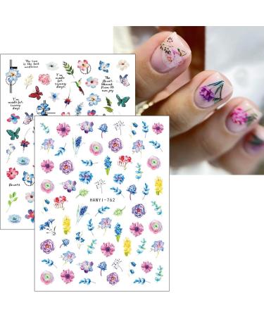 JMEOWIO 9 Sheets Flower Nail Art Stickers Decals Self-Adhesive Colorful Spring Summer Floral Nail Supplies Nail Art Design Decoration Accessories - Buy Online on GoSupps.com