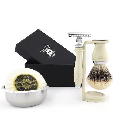 Classic Men Shaling set-double-cut razor plane with a razor brush in the Harz Mountains stainless steel rasier shell stand and soap-complete wet shaving set for men