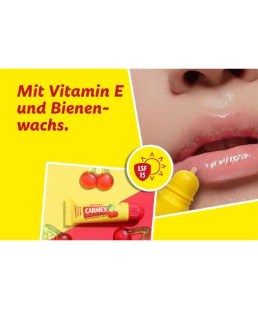 Carmex Cherry Tube Moisturizing and Soothing Lip Balm for Chapped Lips with Sun Protection Petrolatum Vitamin E and Beeswax - 12 x 10g - Buy Online on GoSupps.com