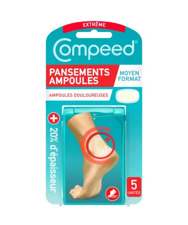 Compeed Sports Heel Blister Plasters  5 Hydrocolloid Plasters  Foot Treatment  Heal Fast  20% Extra Cushioning*  Dimensions: 4.2 x 6.8 cm DAA Extreme Medium Plasters