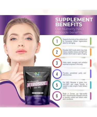 Nutrality Nicotinamide Riboside Supplement 300mg - NAD+ Cell Regenerator for Muscle Health & Metabolism - 60 Capsules - Buy Online on GoSupps.com