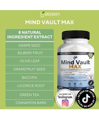GREENVIFY Mind Vault Max Extra Strength Nootropic Supplement 60 Capsules 30 Day Supply with Herbal Ingredients (1) - Buy Online on GoSupps.com