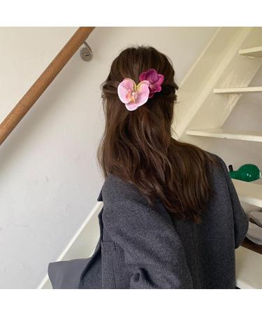 Bow Orchid Flower Decor Hair Claw Faux Pearl Inlaid Flower Hair Grip Secure Hold Back Head Hair Claw Hair Accessories Purple - Buy Online on GoSupps.com