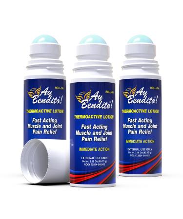 Ay Bendito! Roll-on Cooling Pain Reliever Gel for Muscle Joint and Back Pain. Fast Acting and Long Lasting - 3 Pack