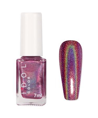 Holographic Nail Varnish - Chrome Nail Polish - Red Shimmer Glitter Polish - Air Dry Rainbow Reflective Laser Nail Varnish - No Need UV Lamp Long Lasting Gifts For Women Girl
