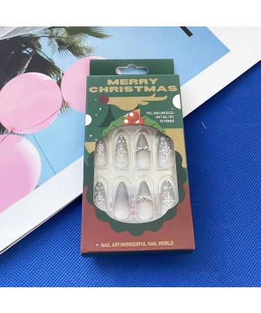 SINLOV Christmas Snowflakes Almond False Nails French Crystal Fake Nails Matte Press on Nails Ballerina Acrylic Full Cover Fake Nails for Women and Girls - Buy Online on GoSupps.com