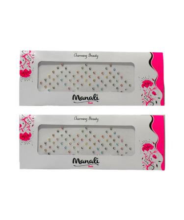 Viviraa Bindi Forehead Stickers Adhesive Body Jewelry Indian Daily Use Round Colorful Dot for Women Small White Diamond Cut Tiny Stone Bindi Wedding Makeup for Girls Kids Women (Pack of 2)