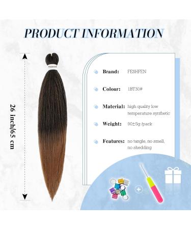 Feshfen Pre Stretched Braid Hair Extensions - 65 cm Yaki Texture 4 Pack (T1B/30) - Black to Light Auburn Synthetic EZ Braids for Beautiful Hairstyles - Buy Online on GoSupps.com