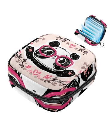 Portable women's binding-up bags menstrual cup bags feminine menstrual pads bags for teenage girls tampons for the first period cute panda wears pink glasses multicolored 03
