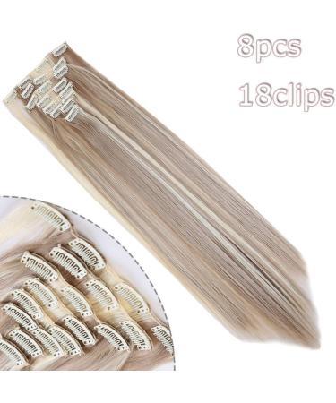 26 Straight Hair Extension 8-Piece Full Head Set Clip In Hair Extensions - Sandy & Bleach Blond, Heat-Resistant - Buy Online on GoSupps.com