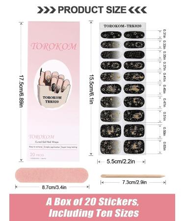 TOROKOM Semi-Cured Gel Nail Strips - Long Lasting Black Moon Ombre Nail Wraps with Cuticle Stick Nail File & Wipes - UV/LED Lamp Required - Buy Online on GoSupps.com